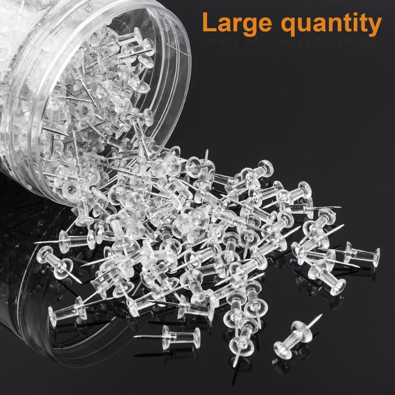 BetyBedy 400Pcs Push Pins, Clear Thumb Tacks for Bulletin Board, Stick Pins Thumb Tacks for Cork Board Wall Hangings, Office Push Pins Steel Point and Clear Plastic Head - Image 2